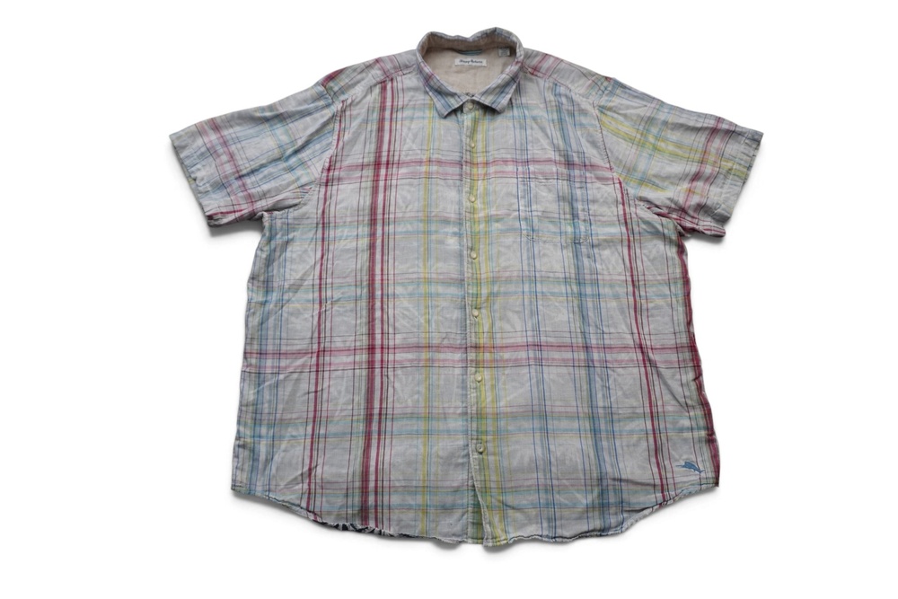 Tommy Bahama Shirt Mens 4XLT Multicolor Plaid Cotton Short Sleeve Button Up Palm